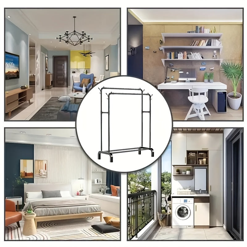 Large Capacity Floor Standing Clothes Drying Rack with Double Poles for Bedroom Balcony Bathroom