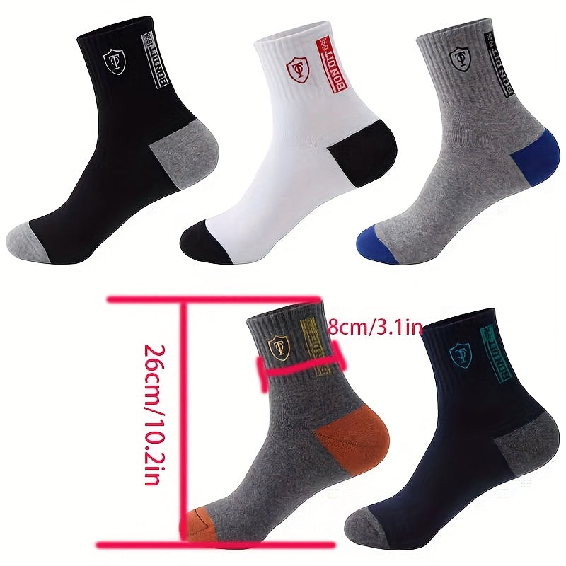 Men's Sports Crew Socks 10 Pairs Geometric Letter Pattern Cotton Polyester