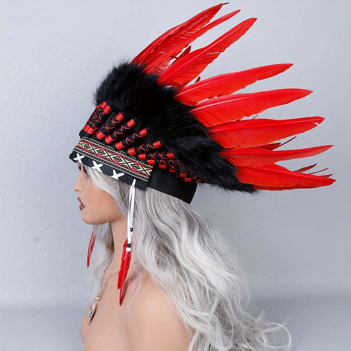 Women's Feather Headdress Bohemian Indian Chief Hat Halloween Costume Accessory
