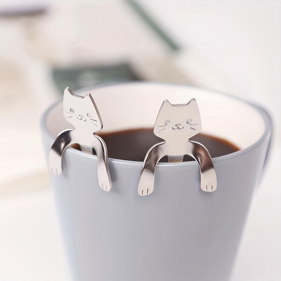 Stainless Steel Cat-Shaped Spoon Long Handle Stirrer for Coffee Tea Espresso