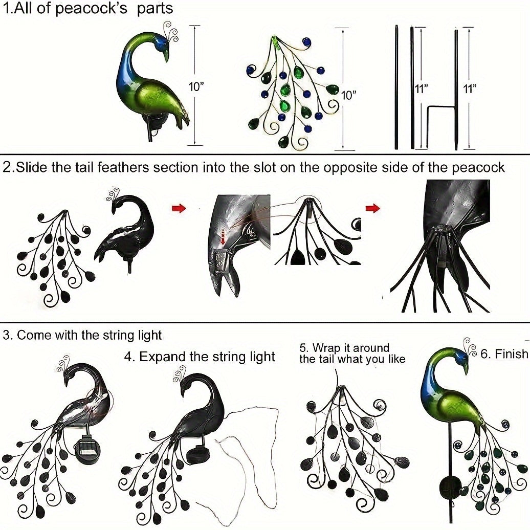 Solar-Powered Peacock Garden Light with Adjustable Lighting Outdoor Yard Decor