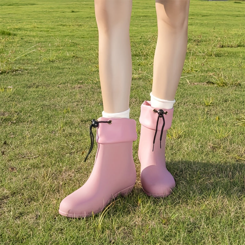 Women's Foldable Rain Boots with Adjustable Drawstring, Lightweight PVC, All-Season