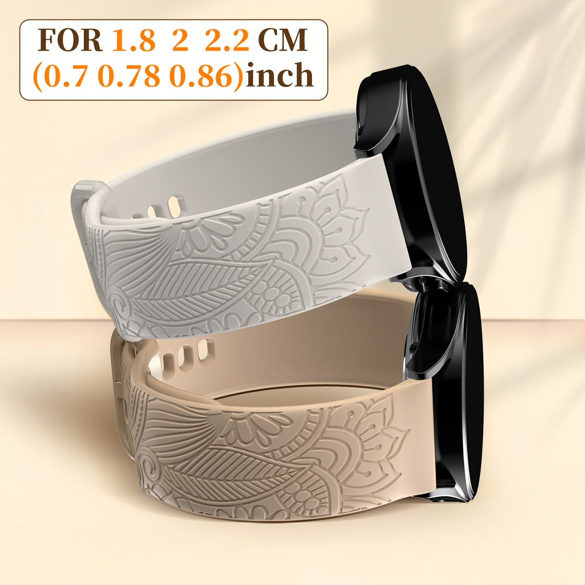 Engraved Floral Print Silicone Watch Band 1.78cm Wide Flexible Durable Replacement Strap