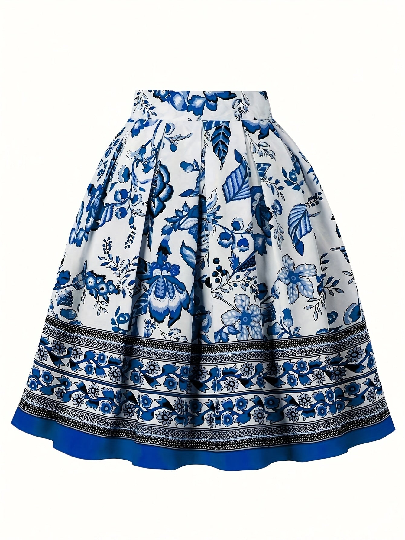 Women's Floral Print Flared Skirt Short Pleated Zipper Machine Washable