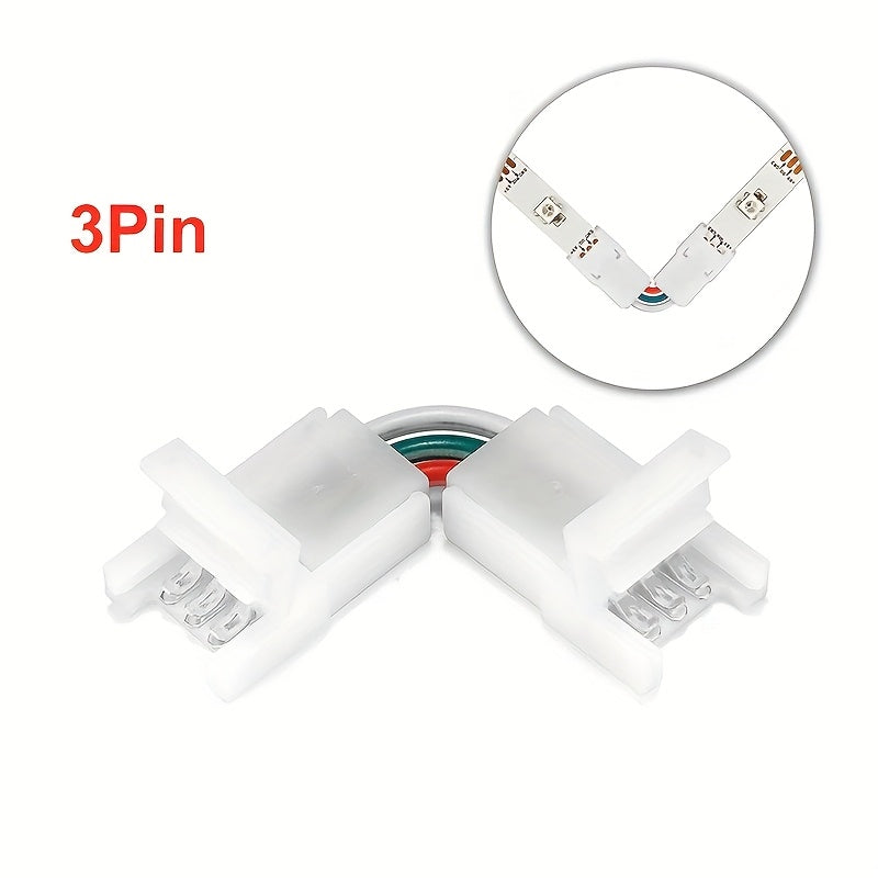 2/3/4-pin LED lentalar uchun burchakni sozlash mumkin bo'lgan L shaklidagi ulanishlar, 8/10mm kenglikdagi 5050 RGB lentalariga mos keladi. Klipga ulanish, payvandlash talab qilinmaydi.