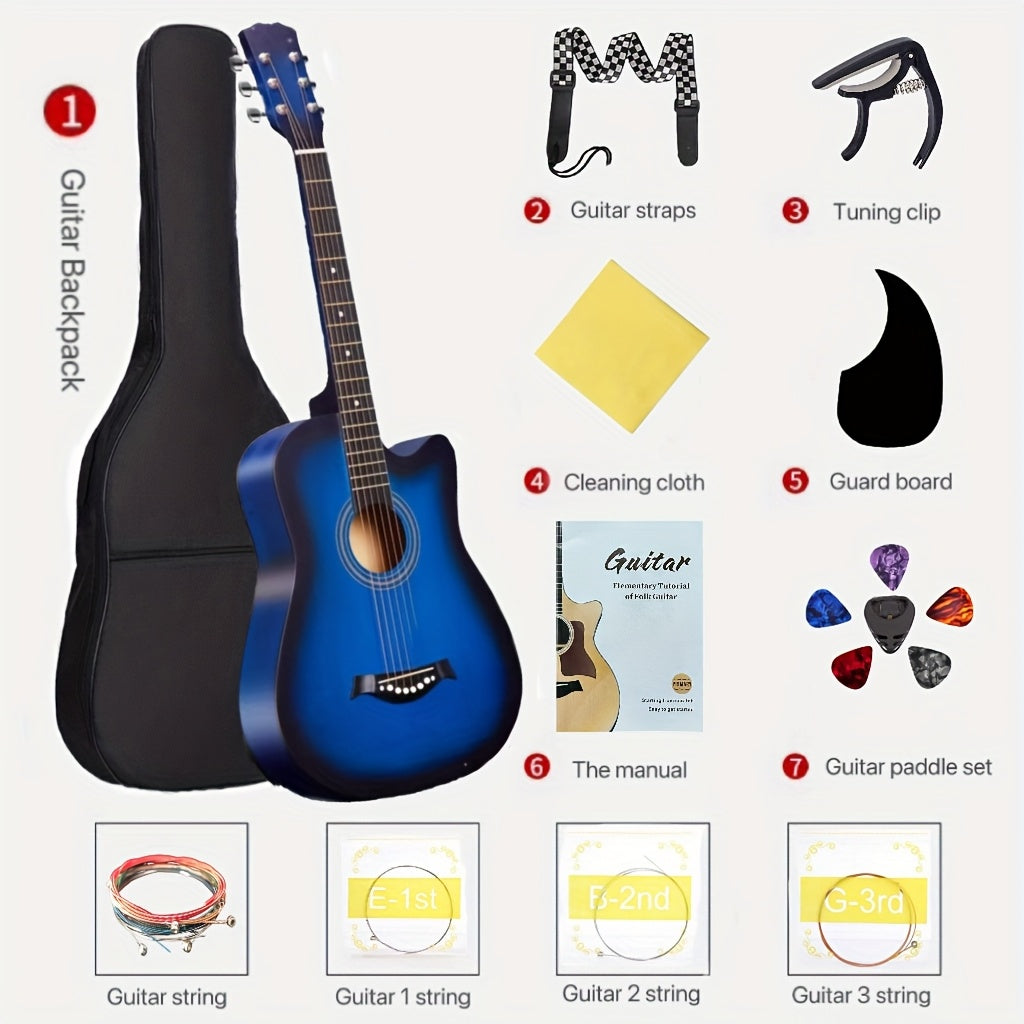 38-Inch Acoustic Guitar Starter Kit for Beginners with Backpack Strap Capo Picks Strings Cloth