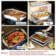 Katta rostlangan po'latdan yasalgan havo frayeri uchun plastinka, shisha qopqog' bilan, grill baliq, dengiz mahsulotlari va qovurilgan taomlar uchun