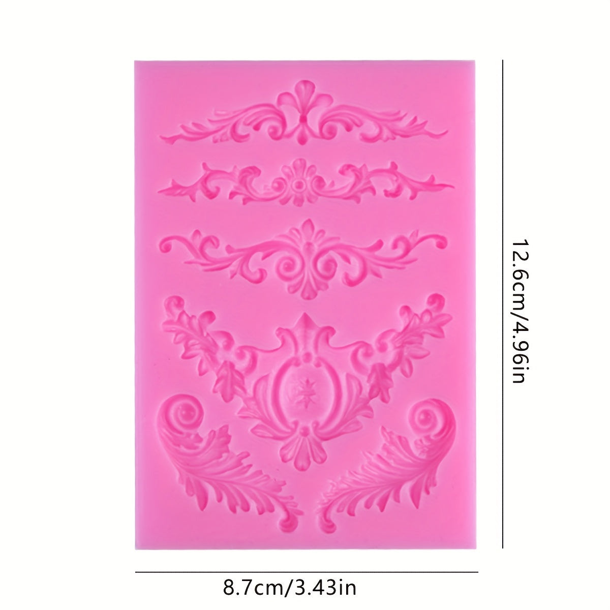 3D Baroque Curlicue Fondant Silicone Mold for Cakes and Cupcakes with Sculpted Flowers and Scrolls