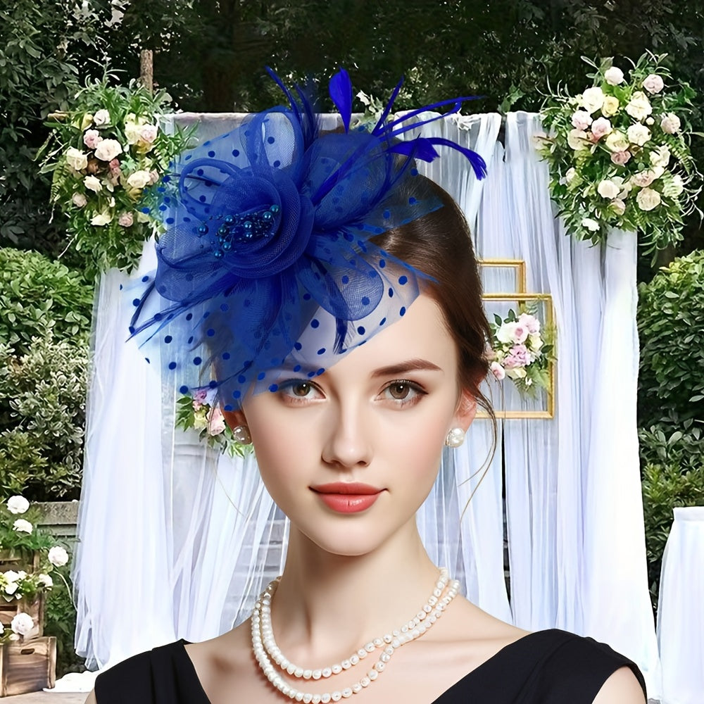 Flower Shaped Mesh Headband with Faux Feathers for Parties Proms Weddings