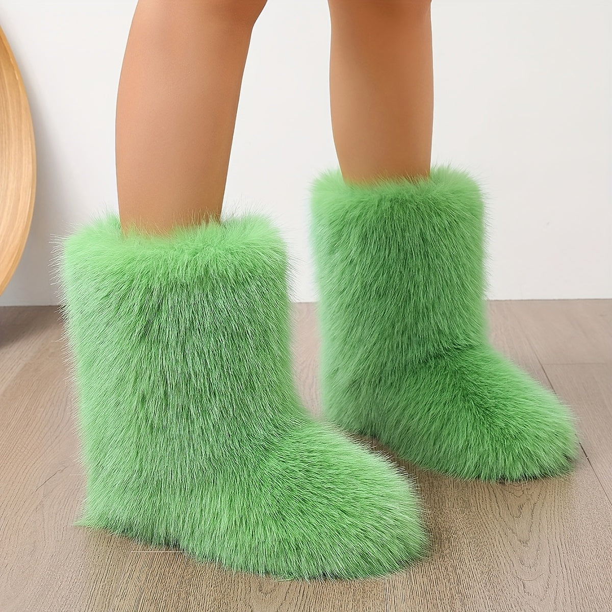 Women'S Winter High-Top Boots Faux Fur Mid-Calf Flat-Heeled Warm Shoes