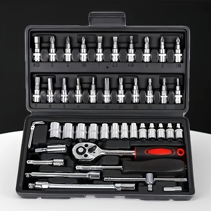 46-Piece Auto Repair Tool Set with Portable Carrying Case for Car Boat Motorcycle and Home