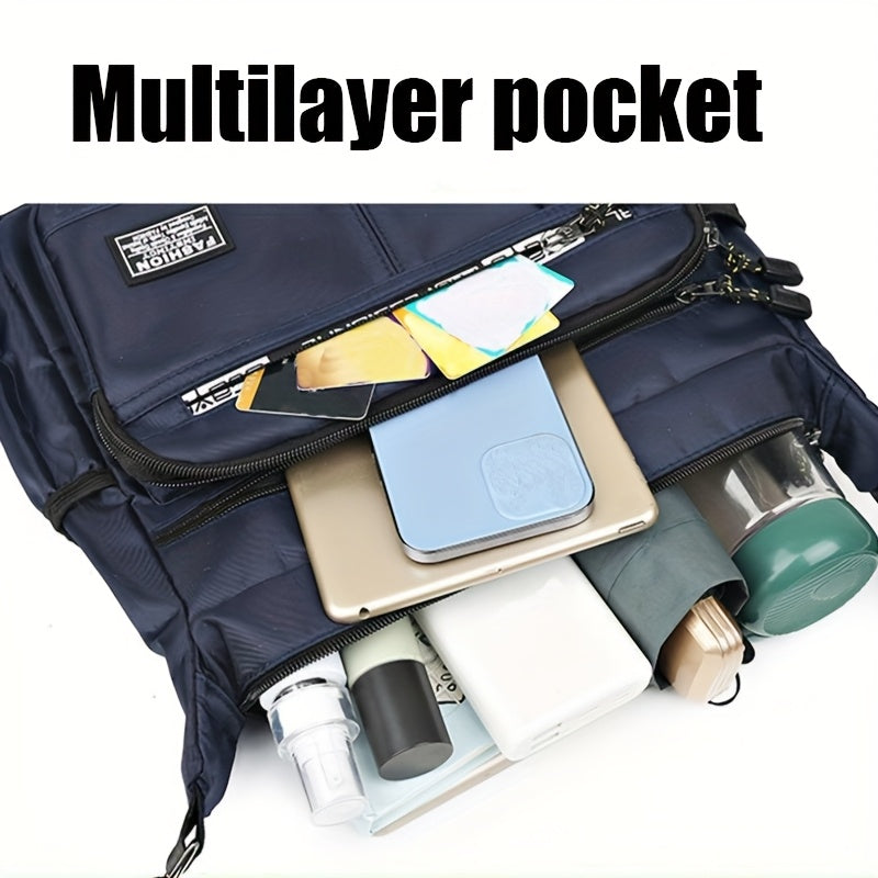 Men's Casual Nylon Shoulder Bag Waterproof Wear-Resistant Large Capacity Multi-Pocket Adjustable Strap