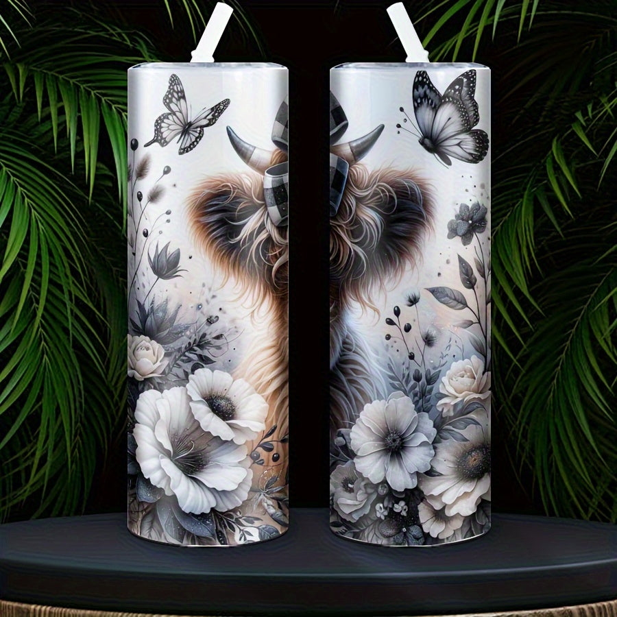 20oz Highland Cow Floral Stainless Steel Tumbler for Gifts and Parties