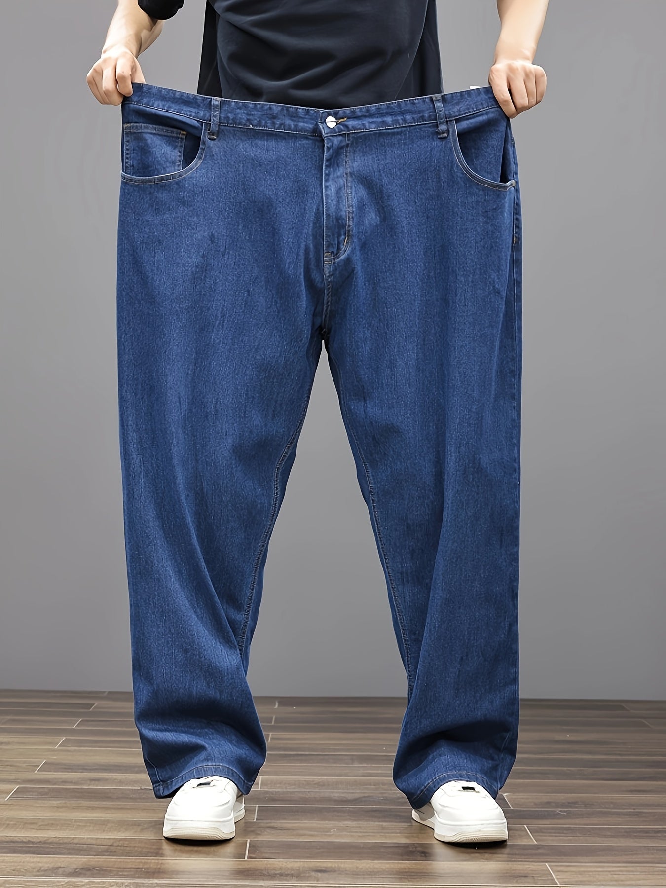 Men's Plus Size Stretch Denim Jeans Relaxed Fit Elastic Waist Casual All-Season