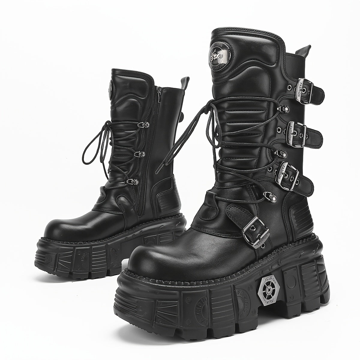 Women's Gothic Cyberpunk Combat Boots Solid Color All-Season Platform Heel