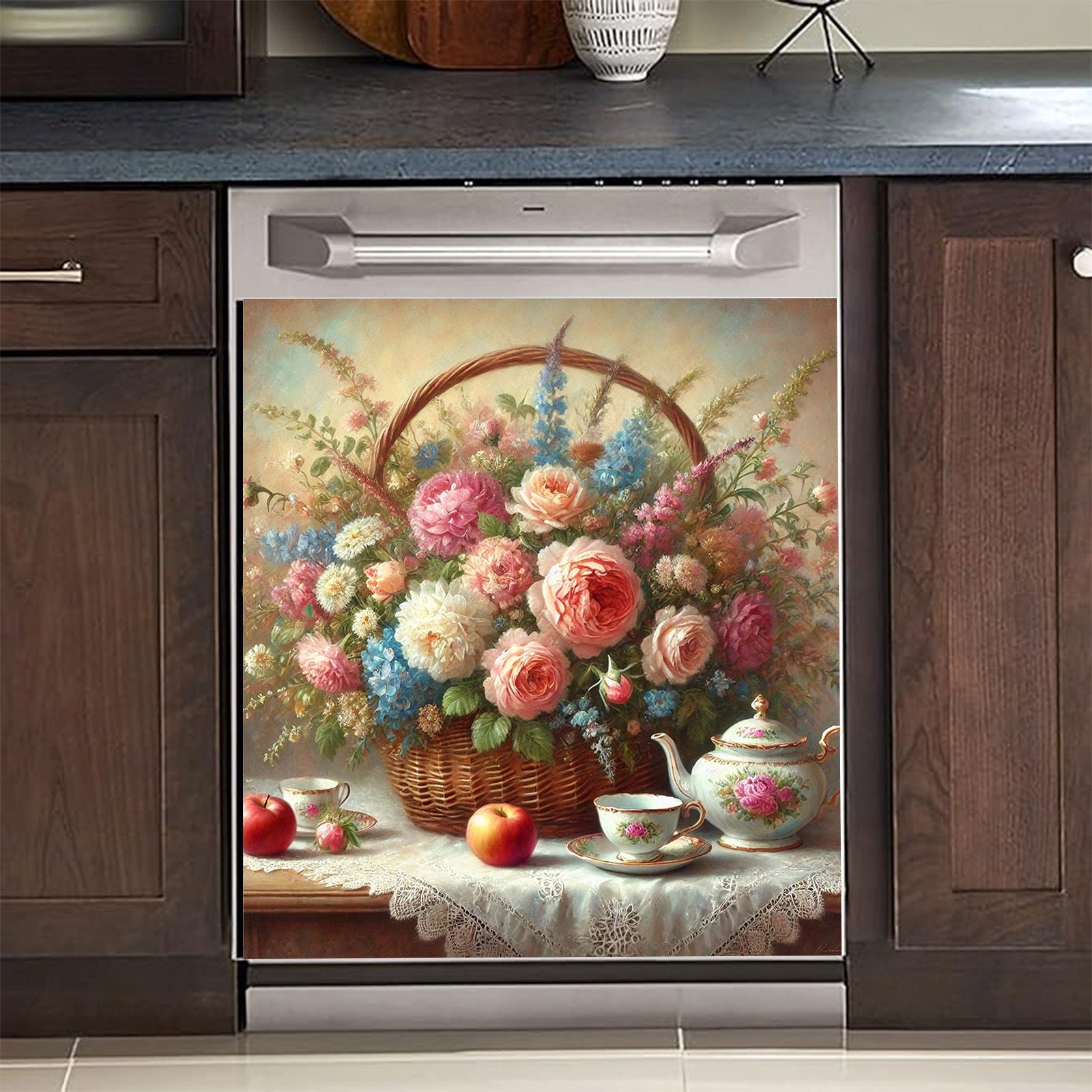 Vinilo PVC Primavera Floral Cubierta magnética para lavavajillas fácil de limpiar sin necesidad de pegamento