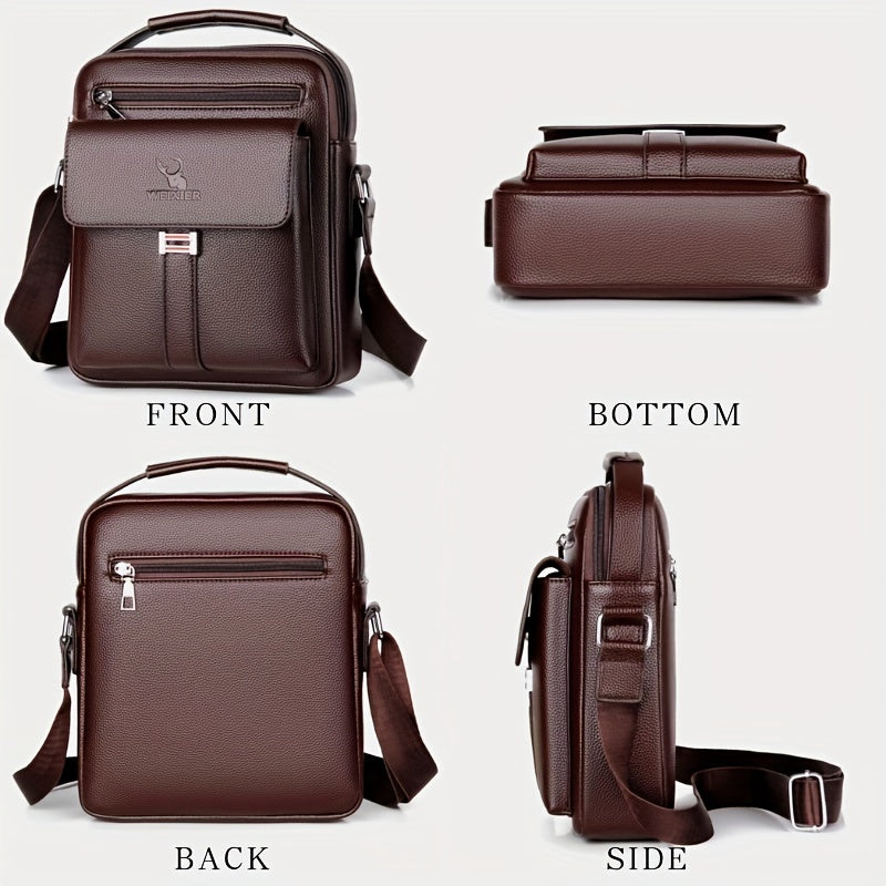 Men's Casual Vintage Shoulder Bag with Multi-Card Wallet Lightweight Business Style Polyester Adjustable Zipper Closure