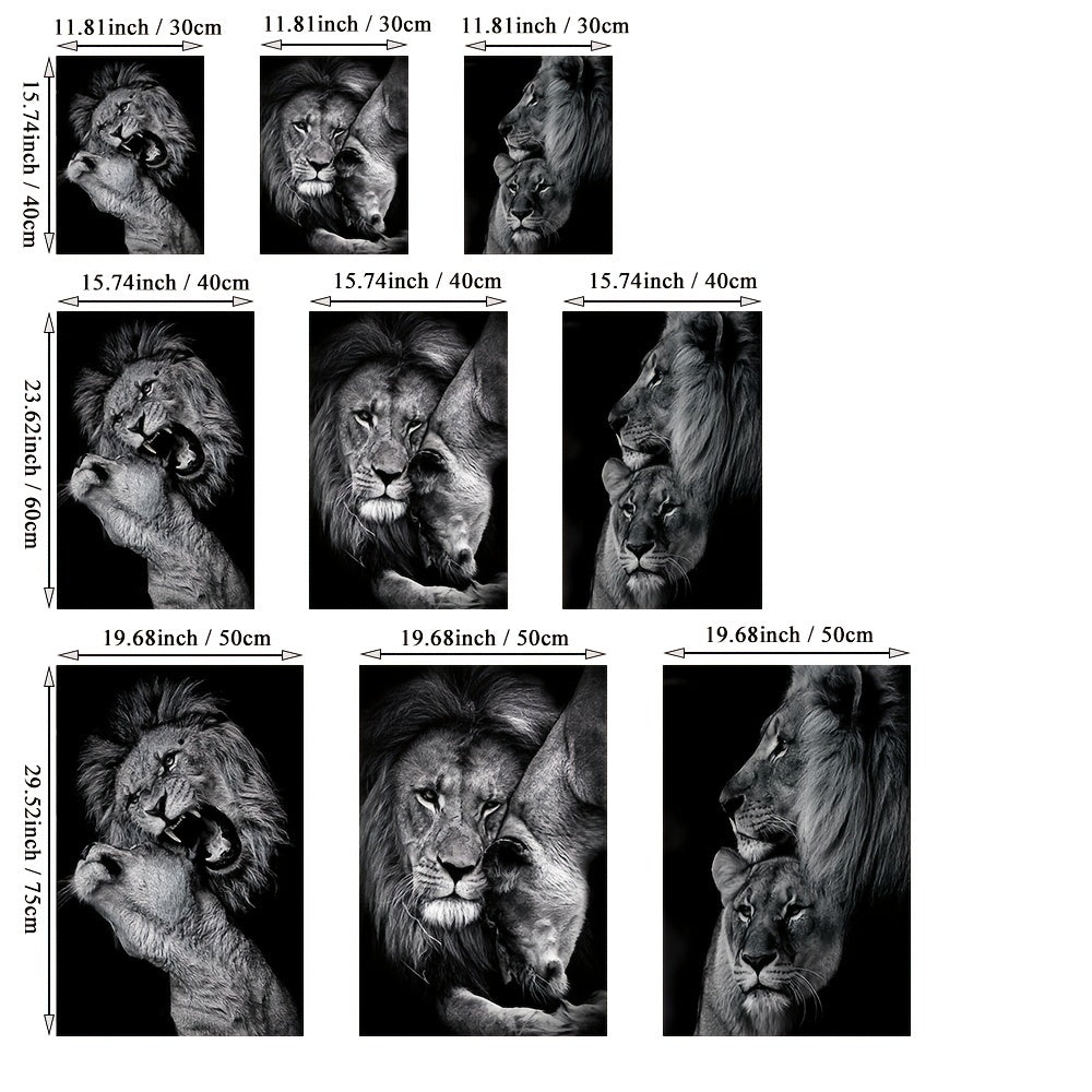 3-ta bo'lakli ramkasiz kanvas devor san'ati, zamonaviy sher oilasi hayvonlar bosmasi bilan yotoq xonasi, mehmonxona va koridor uchun dekor