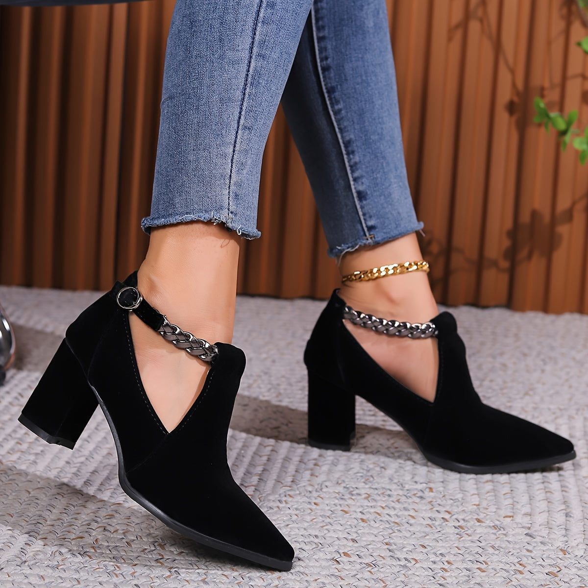 Women Black Vintage-Inspired Mary Jane Ankle Boots Chunky Heel