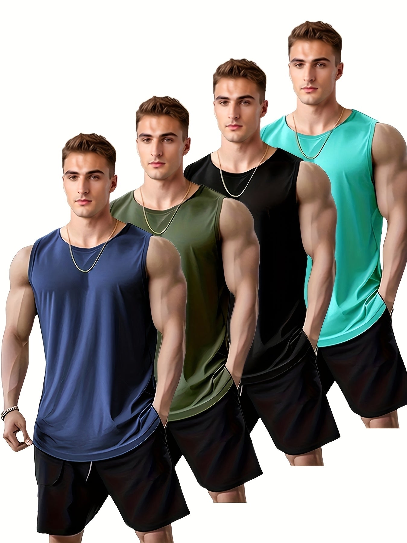 Set of 4 Men's Quick-Dry Athletic Tank Tops for Running and Training