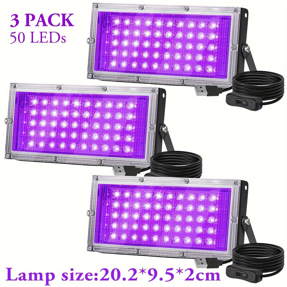 UV Black Light Pack 50/96/144 LEDs USB Powered for Party Halloween Fluorescent Posters
