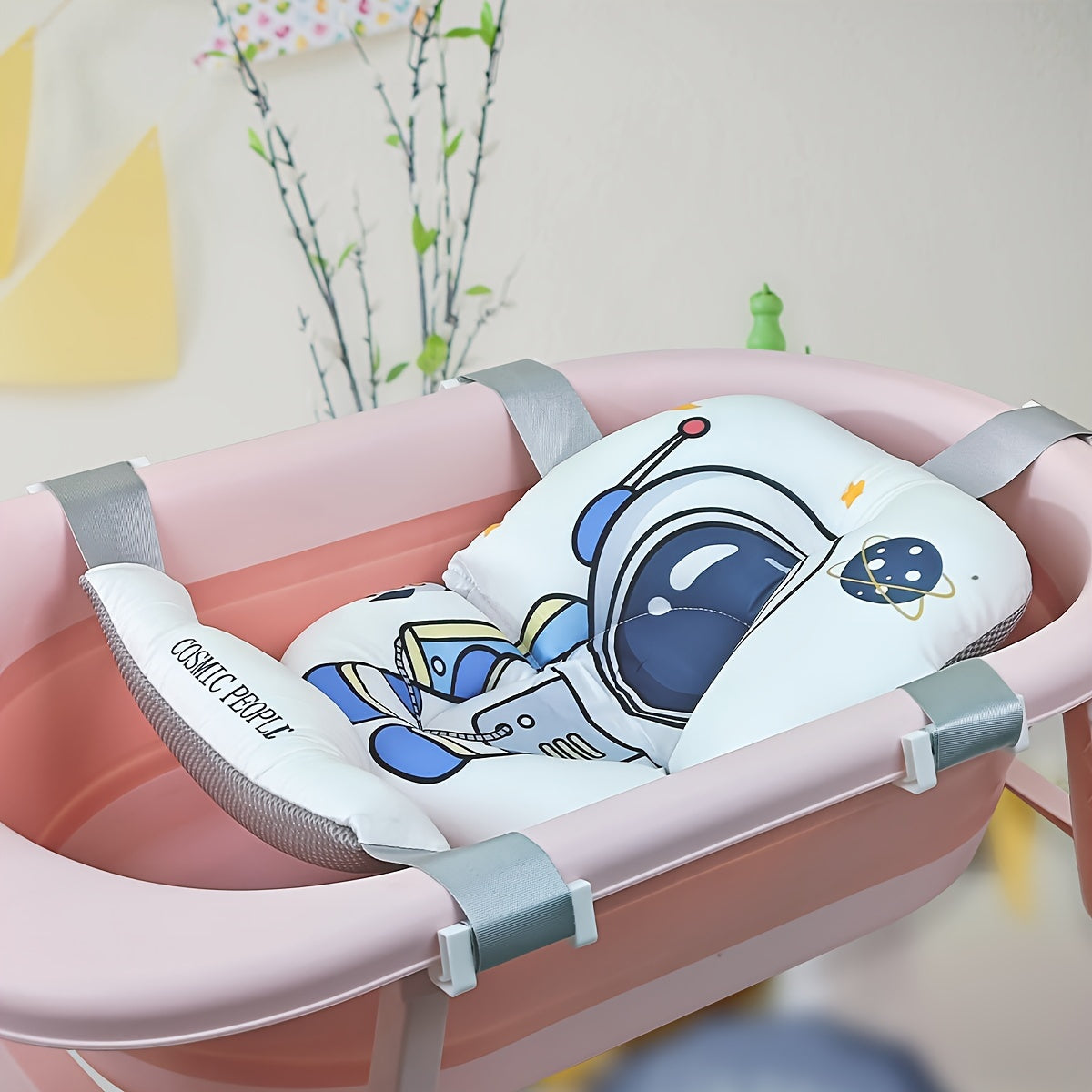 Baby Bath Seat Cushion with 5 Buckles Breathable Polyester Floating Support for Infants and Toddlers