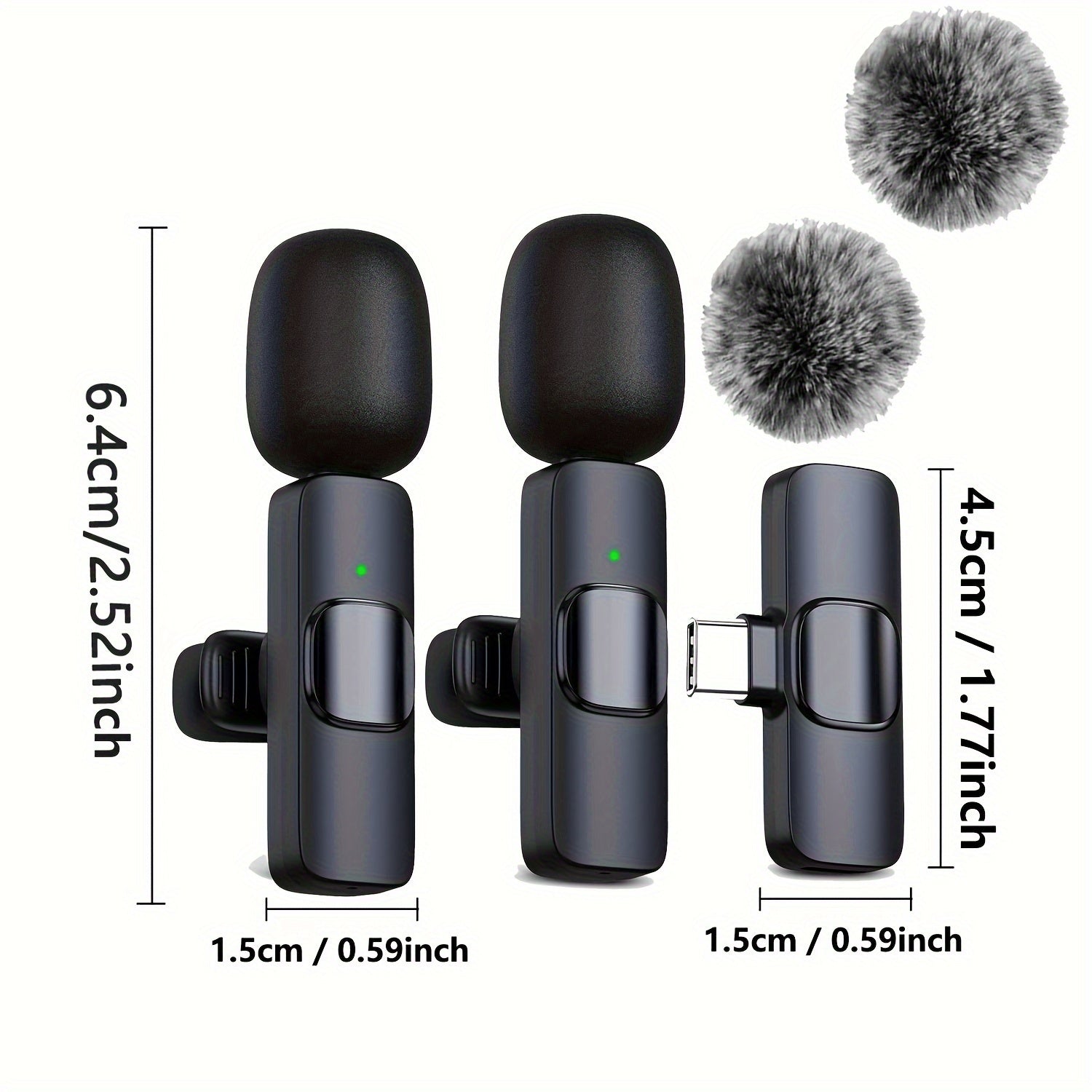 Wireless Lavalier Microphone with Windproof Fur Ball for Smartphones and Video Recording