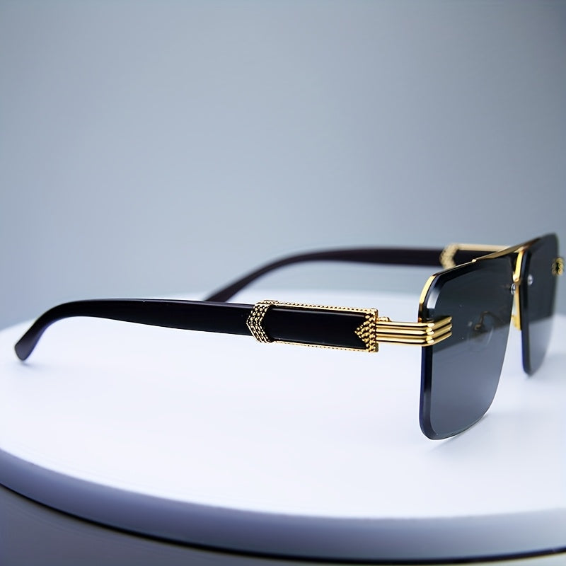 Men's Retro Fashion Glasses with Diamond Cut Edges Rectangular Rimless Marble Wood Accents