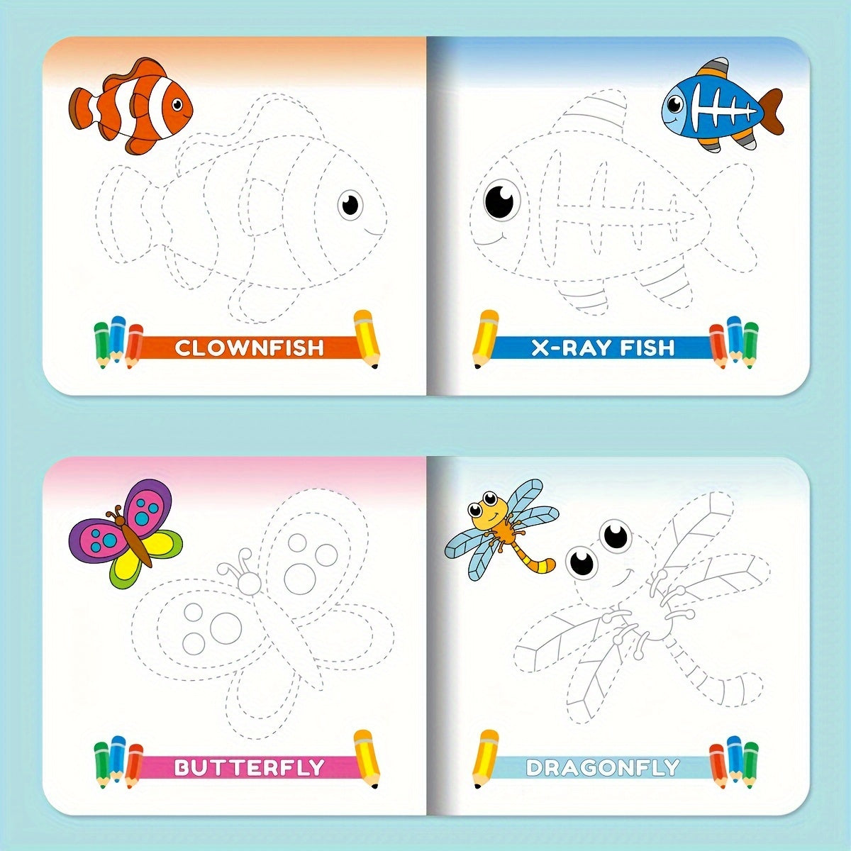 Children's Handwriting Tracking Stick Figure Coloring Book Set of 10 for Kids Ages 4 and Up