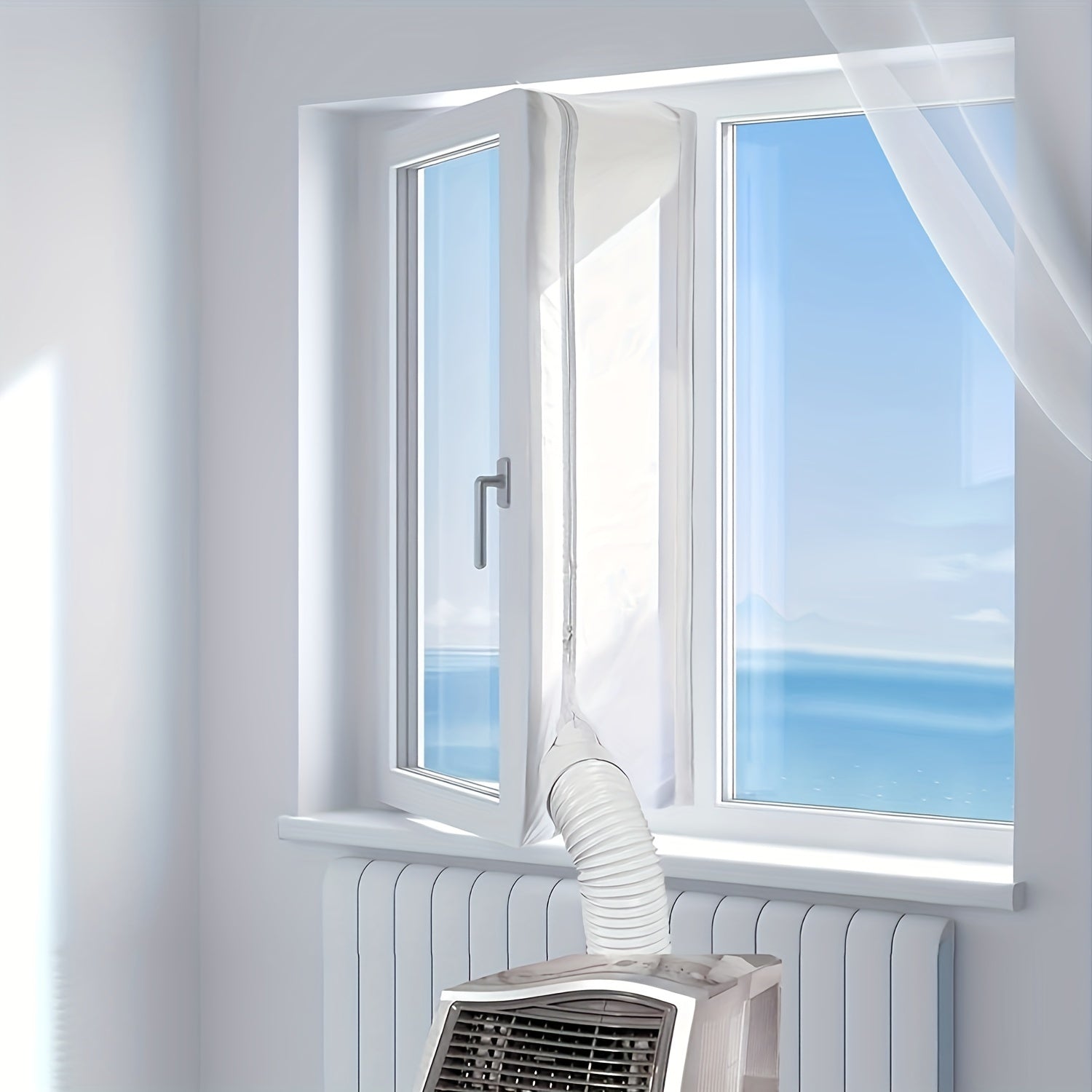 Portable AC Window Seal Kit with Zipper and Adhesive Opening for Dryers and Air Conditioners