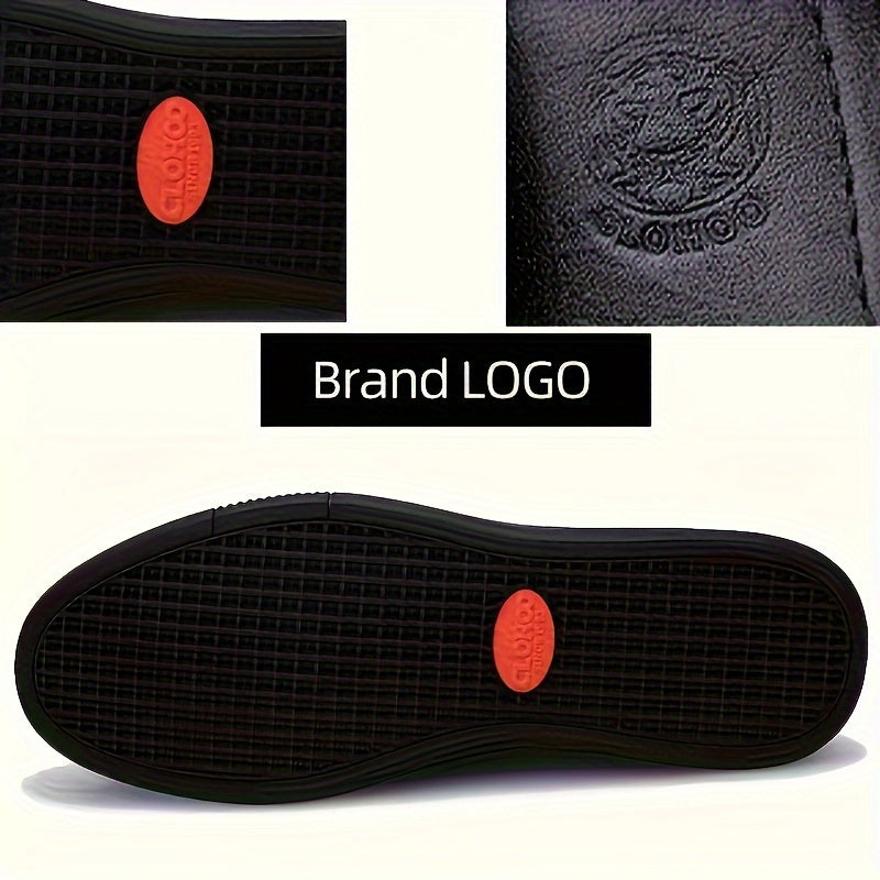 Men's Casual Leather Loafers Two-Layer Cowhide Rubber Sole Slip-On Business Shoes