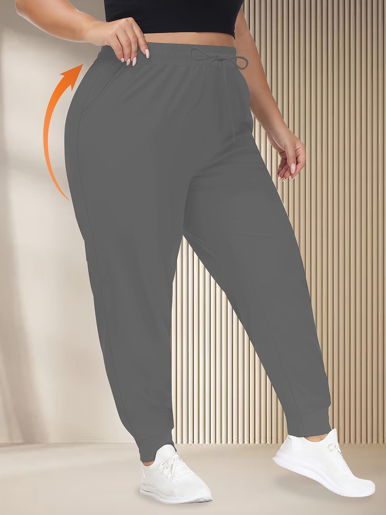 Women's Plus Size High-Waisted Jogger Pants with Drawstring and Pockets