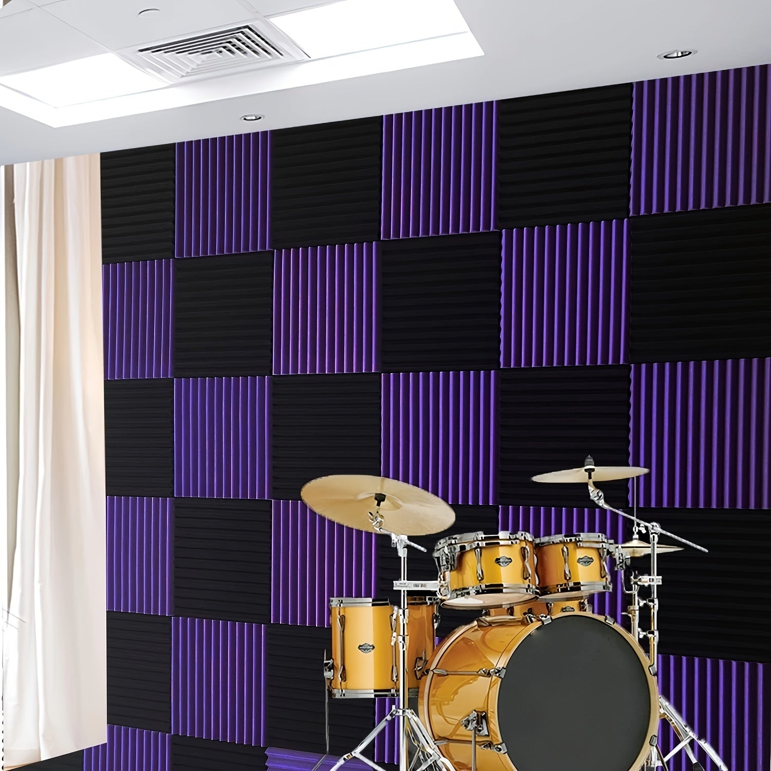 48 Black and Purple Foam Acoustic Wedges 30.48cm x 30.48cm Soundproof Panels for Studio Recording