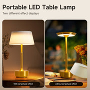 Rechargeable Metal Table Lamp with Touch Control, 3 Color Temperatures, Stepless Dimming, Removable Shade