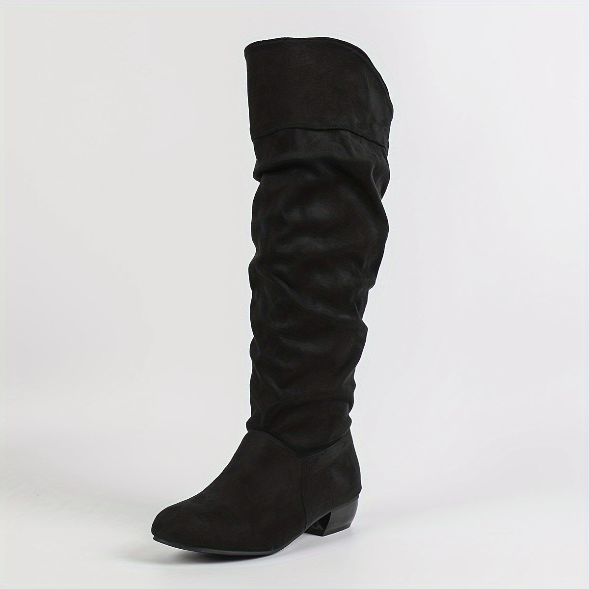 Women's Mid-Calf Stretch Boots Chunky Heel Slip-On Solid Color