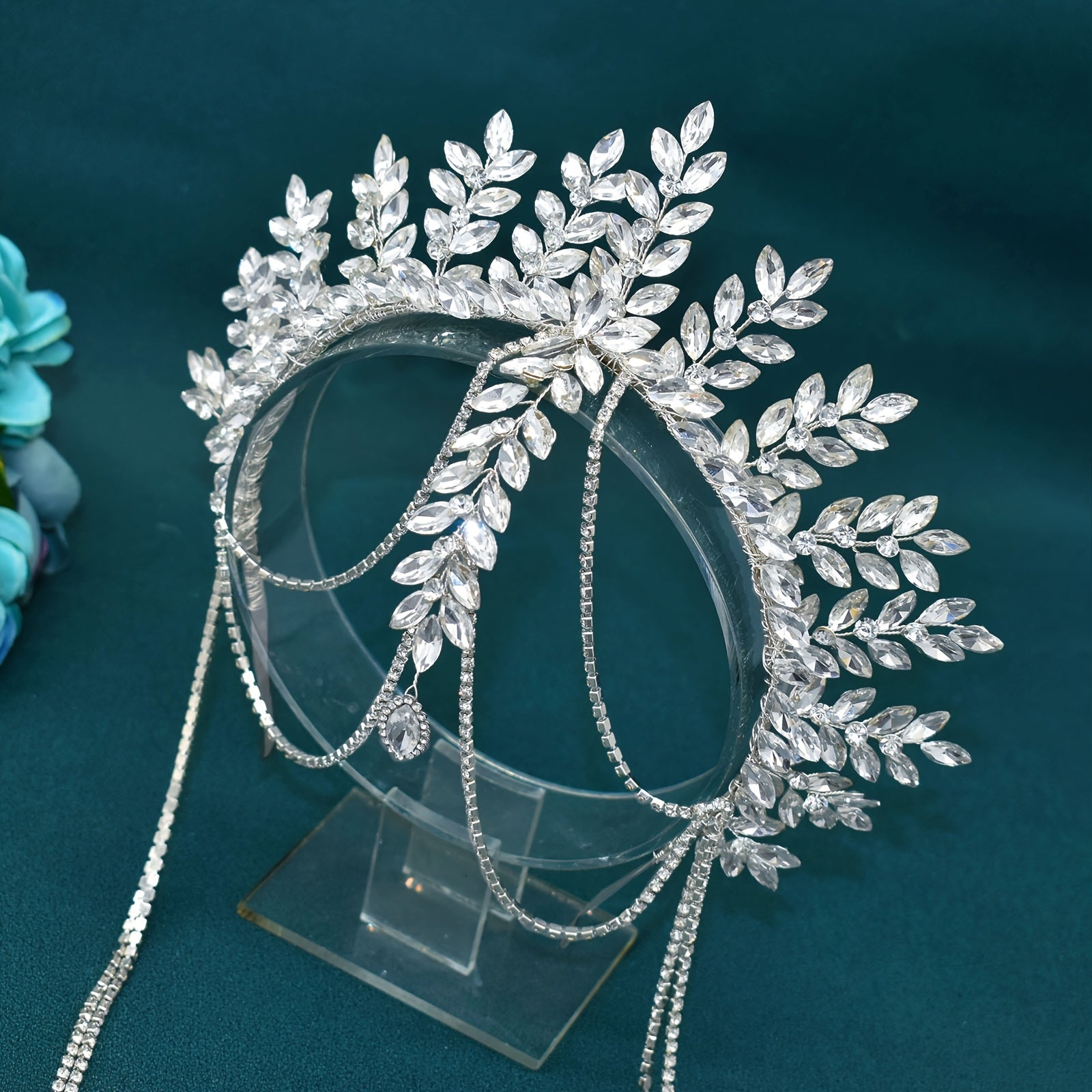 Elegant Bridal Tiara with Jewel Accents and Tassel Hairband for Wedding and Bridesmaids