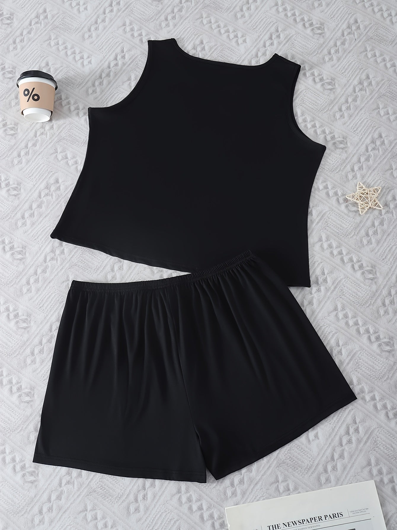 Plus Size Women's Leopard and Heart Print Pajama Set with Tank Top and Shorts