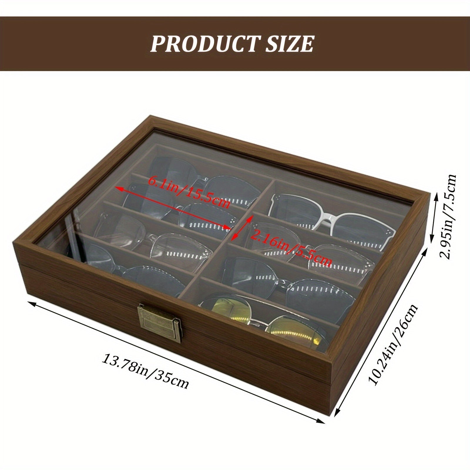 Black Walnut Wood Eyewear Organizer for Women Holds 8 Glasses Stylish Display Case