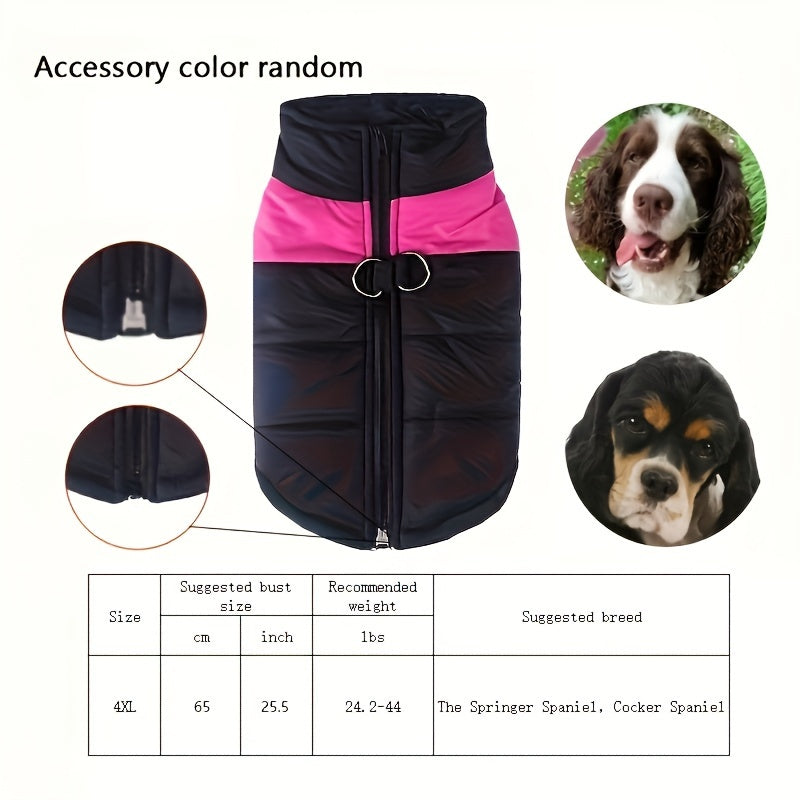 Windproof Winter Dog Jacket for Medium Breeds Polyester Zippered Warm Outdoor Apparel