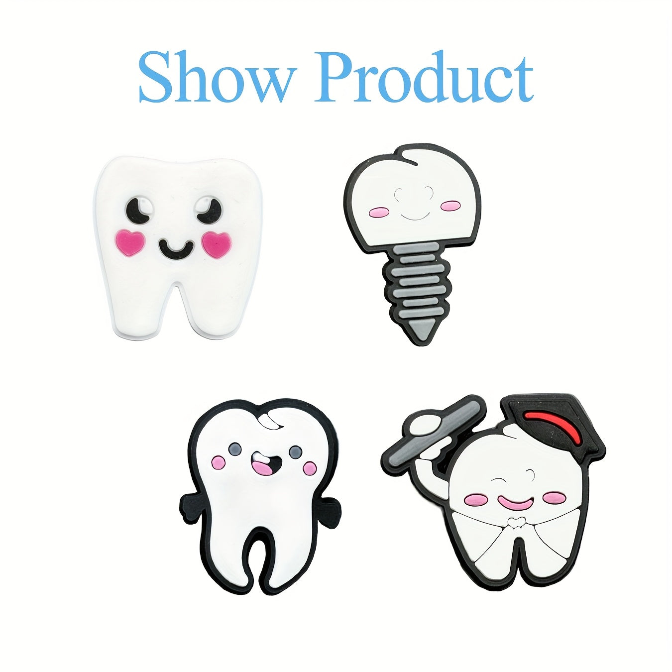 9pcs Cartoon Teeth Pins PVC Dental Design Hair Accessories Craft Items