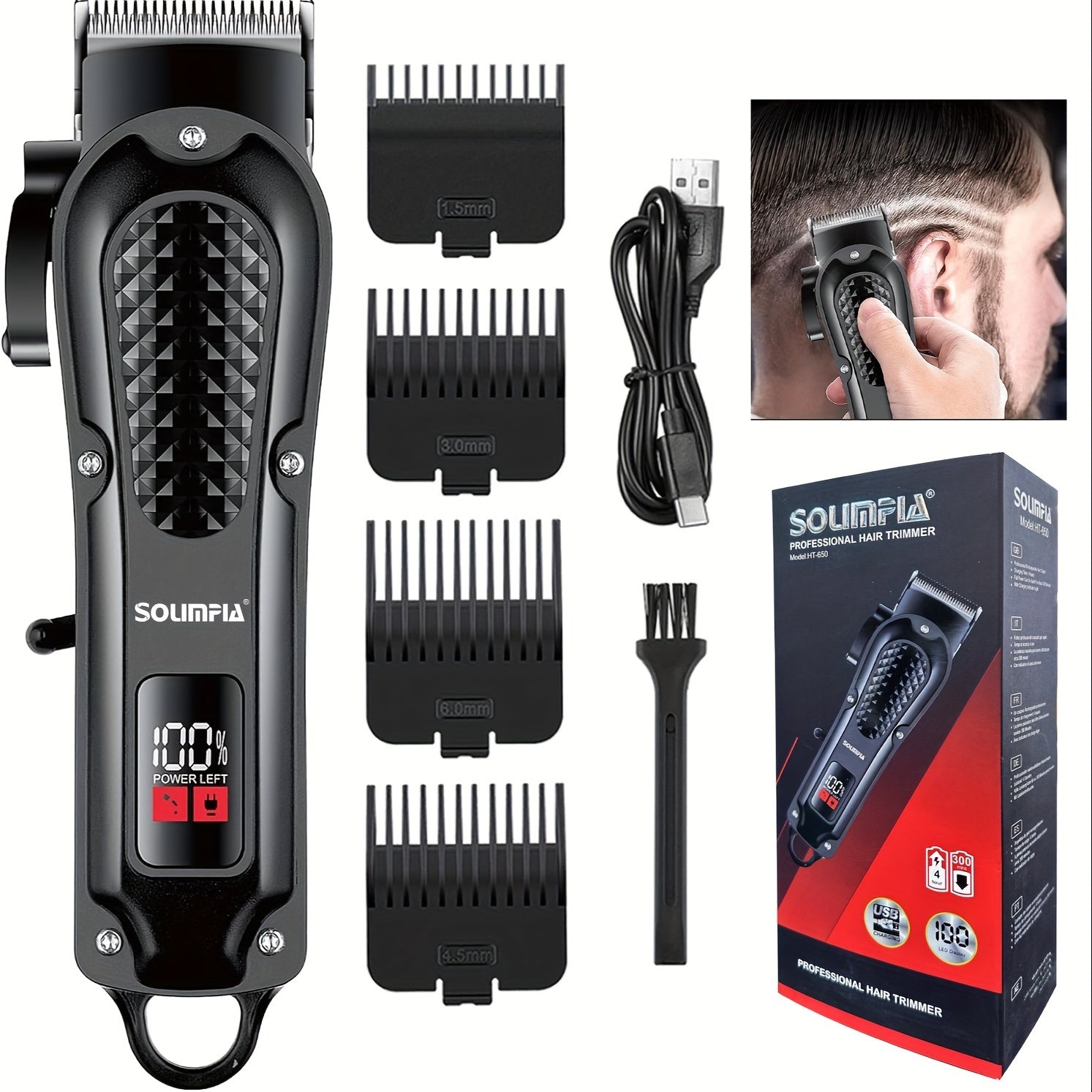 Professional Cordless Hair Clippers for Men with Rechargeable Lithium Battery