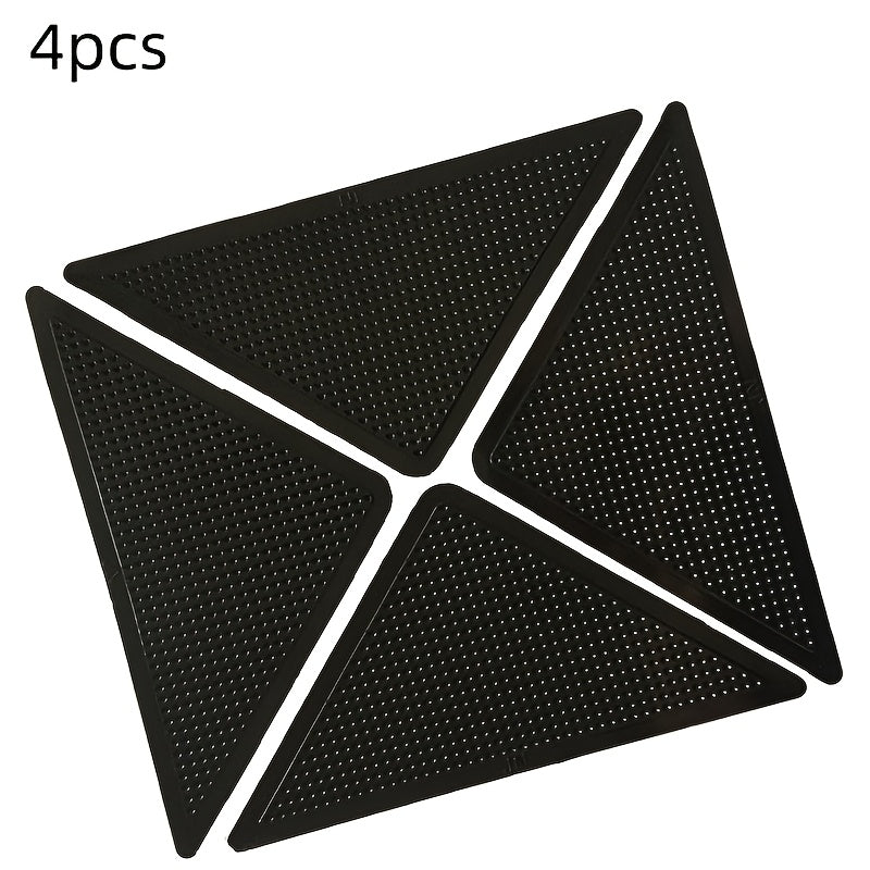 Four-Piece Non-Slip Carpet Mats with Reusable Clips for Hardwood and Tile Floors