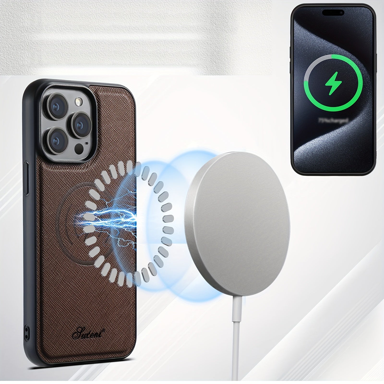 Искусственная кожаная магнитная беспроводная зарядка для телефона с держателем для карт и подставкой для iPhone 12-16 Pro Max