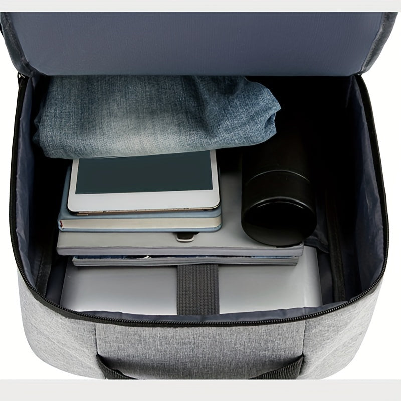 Men's Blue Nylon Backpack with Laptop Compartment USB Charging Port and Adjustable Straps