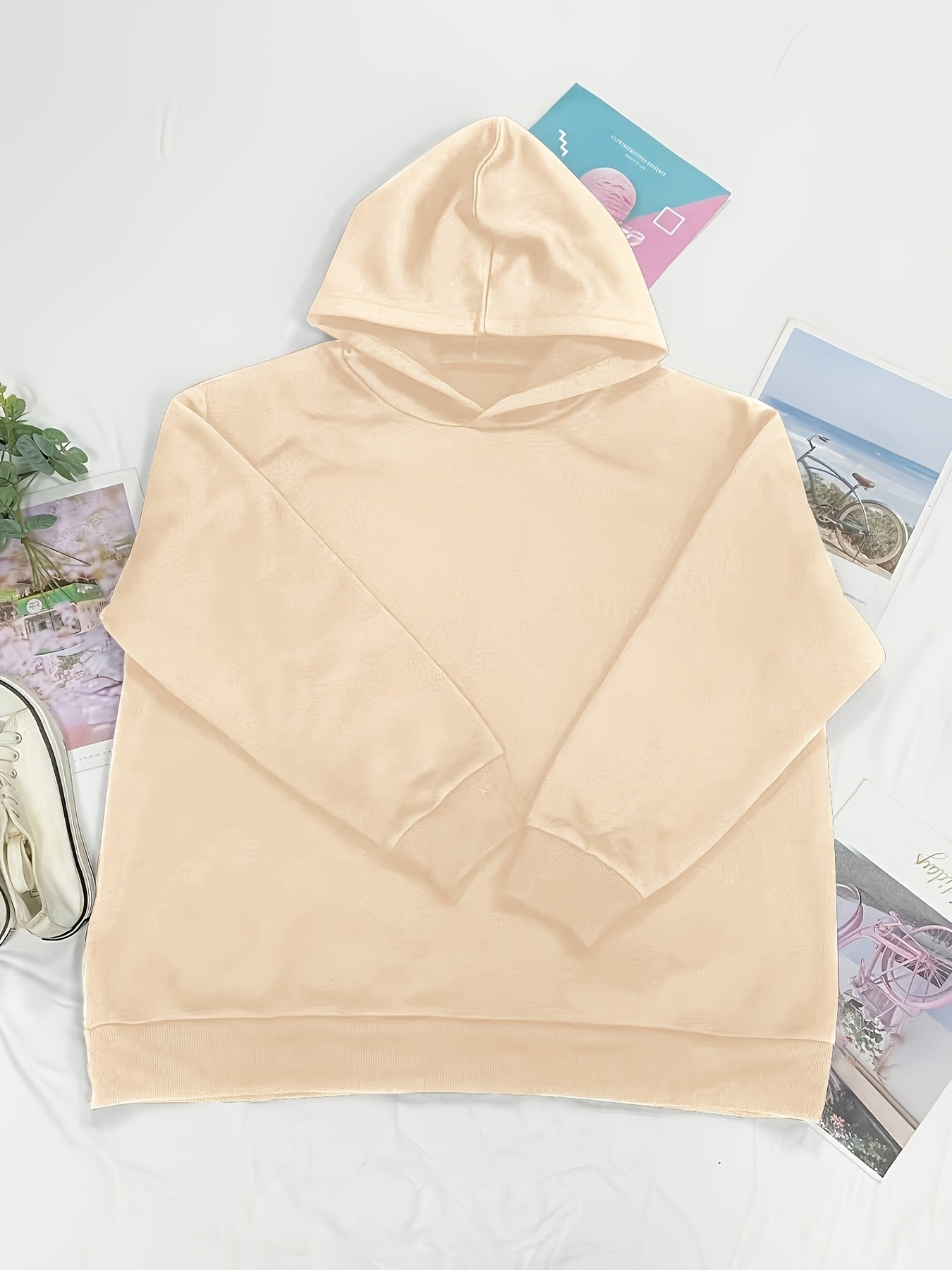 Women's Plus-Size Oversized Hooded Sweatshirt Cozy Casual Long Sleeve Pullover