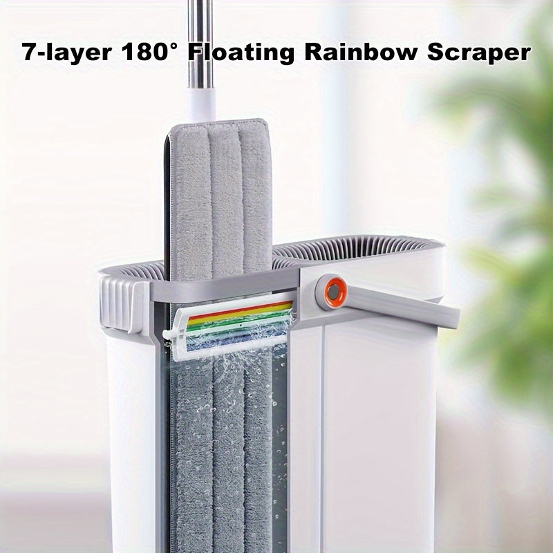 2-in-1 Wet and Dry Flat Mop and Bucket Set with Reusable Mops and Spin Wring