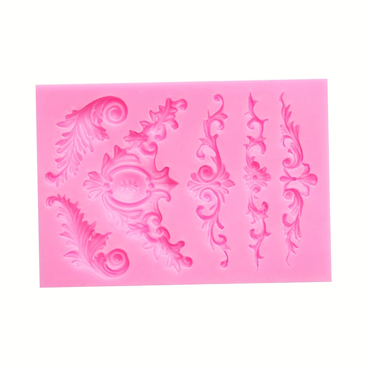 3D Baroque Curlicue Fondant Silicone Mold for Cakes and Cupcakes with Sculpted Flowers and Scrolls