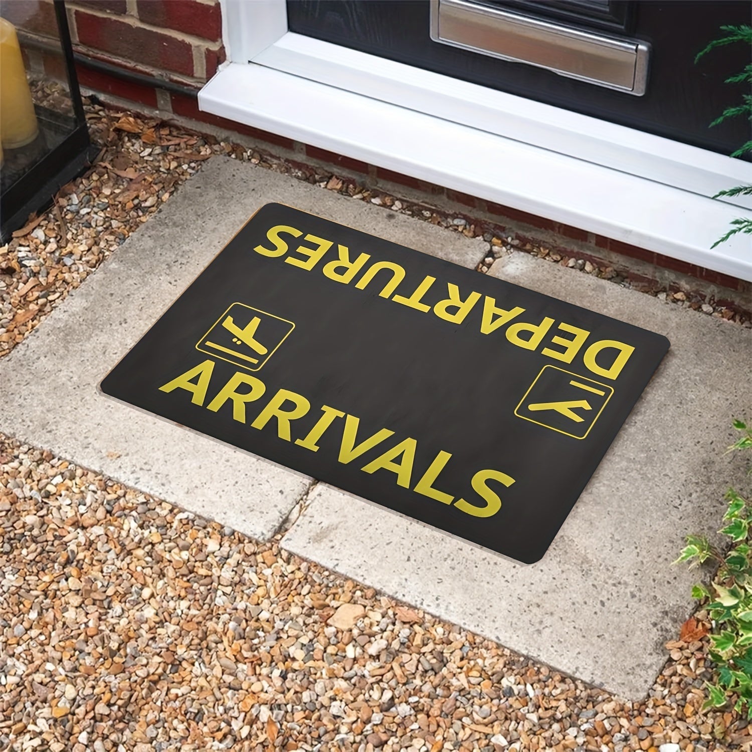 Black Door Mat with Airplane Design Non-Slip Absorbent Indoor Rug