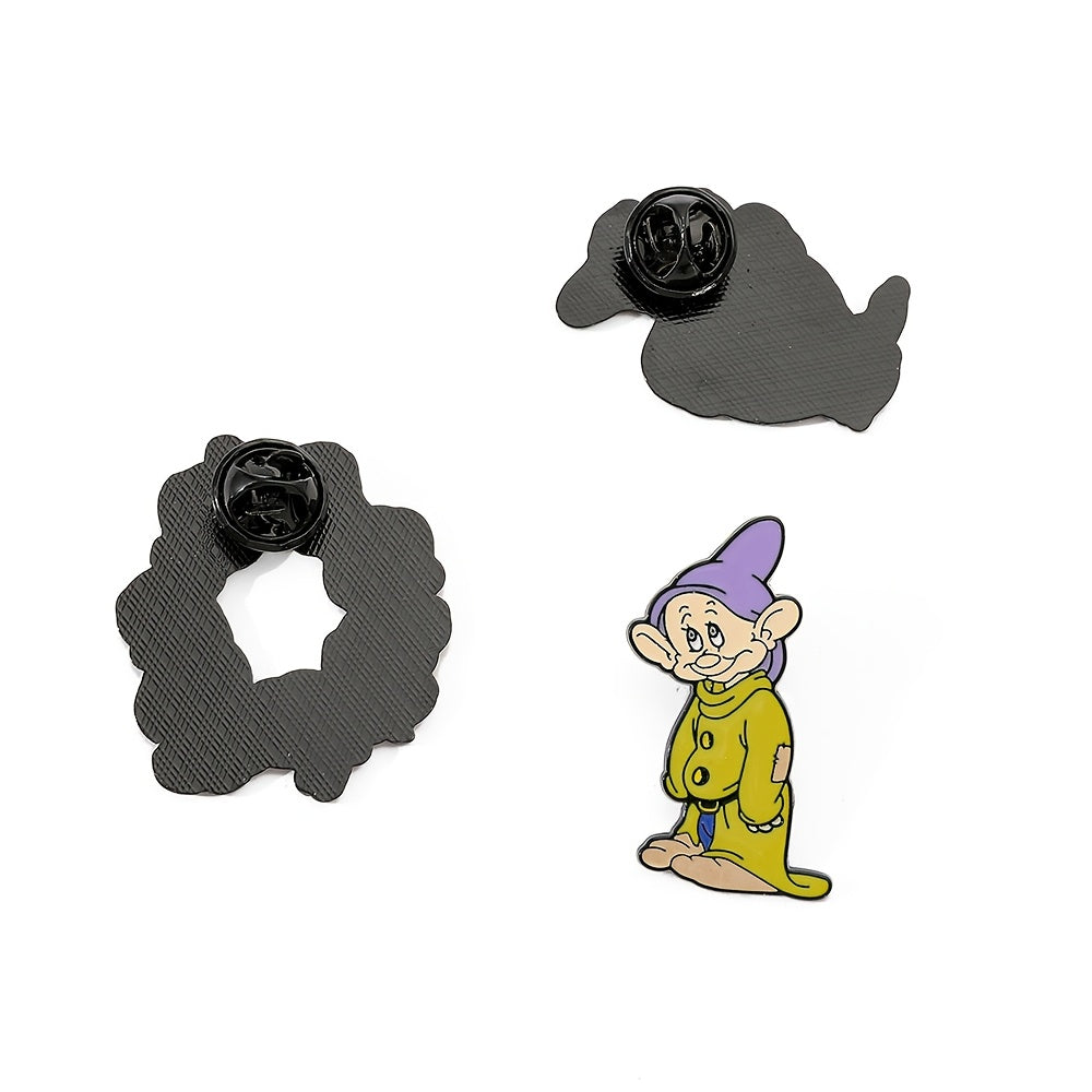 Set de pins de esmalte de Disney Seven Dwarfs, insignias de aleación de zinc de personajes de dibujos animados para ropa y mochilas