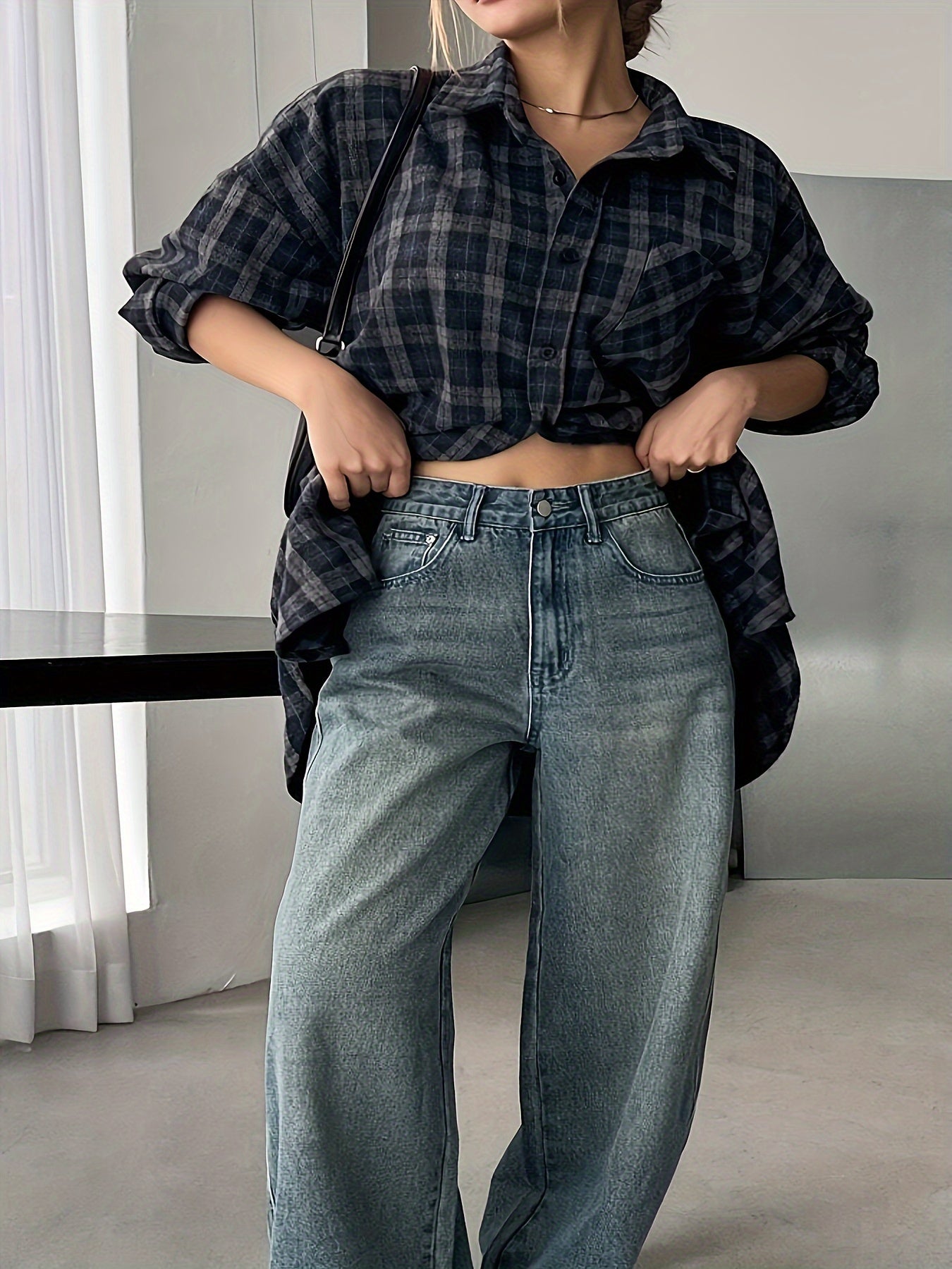 Women's Plus Size Plaid Long Sleeve Button Front Shirt